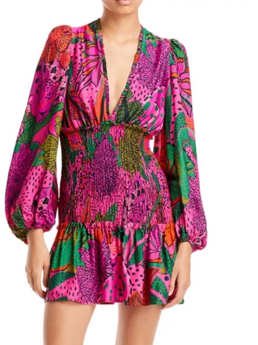 FARM Rio Shirred Cool Leopards Mini Dress Size X-Small